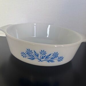 Vintage Anchor hocking Fire King  Blue and White " Round Casserole Dish